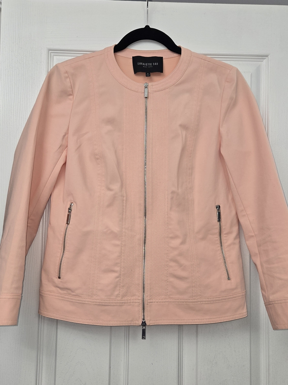 Lafayette 148 New York Peach Pink Full Zip Moto Style Jacket Size 2 Pintuck